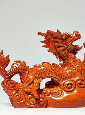 实木雕十二生肖龙摆件青龙戏珠老板办公桌工艺品摆设店铺开业礼物
