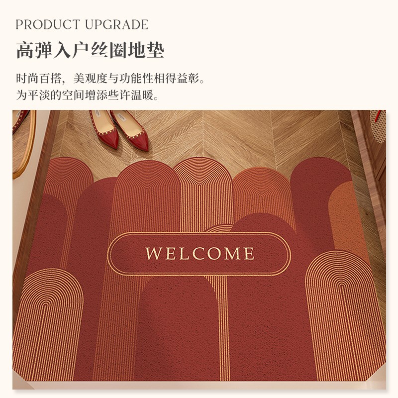 红色入户门地垫门口进门喜庆丝圈地毯脚垫耐脏玄关家用可裁门垫子