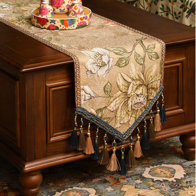 茶几桌旗美式高级感餐桌桌布中间长条装饰电视柜鞋柜床头斗柜盖巾