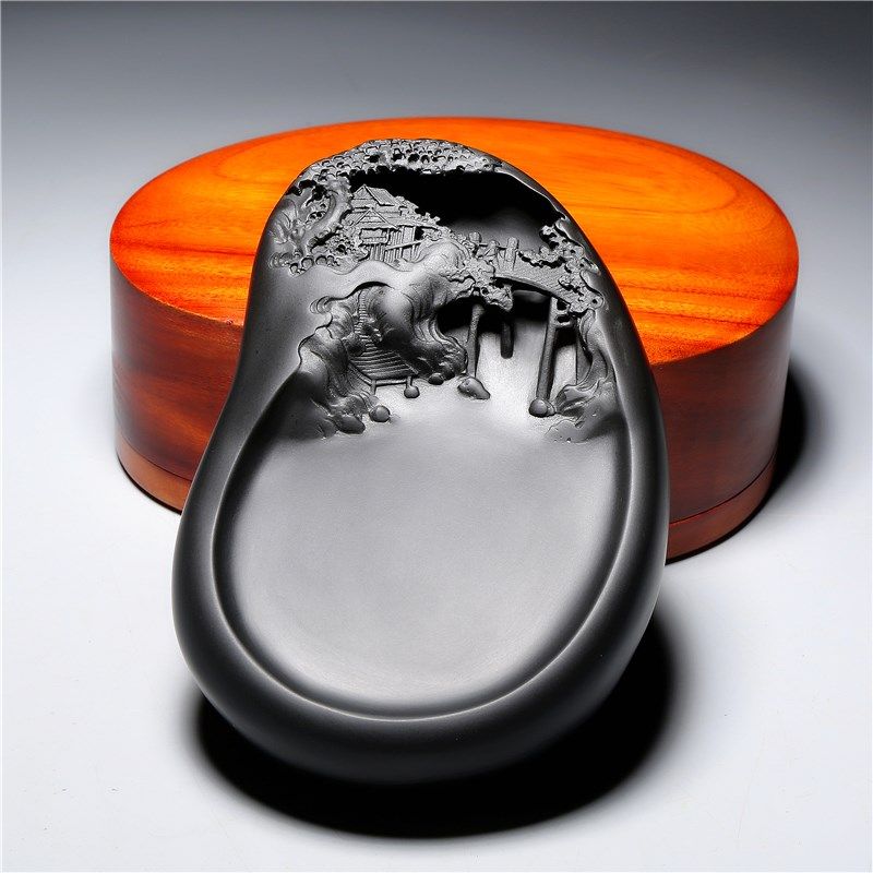 国家非遗/省级名师老坑砚台/精品/安徽歙县龙尾山天然原石老坑黑