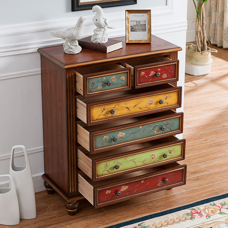 美式彩绘斗柜实木收纳整理柜欧式三四五抽屉柜子收纳橱0.81米中式