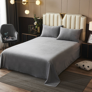 冬季纯色灰色粉色黄色水绿水晶绒保暖直角床单单件珊瑚法兰绒被单