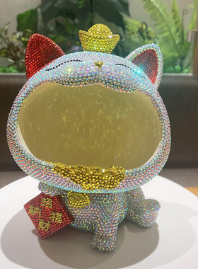 手工粘钻招财猫收纳盒储物箱摆件托盘客厅家居玄关装饰品生日礼物