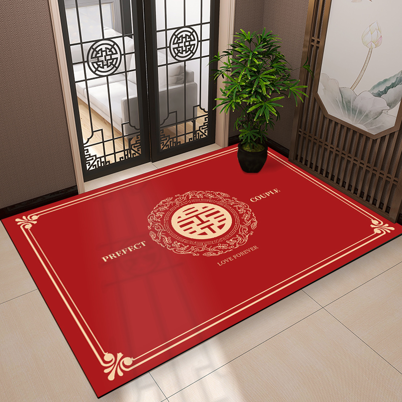 喜字结婚喜庆入户门地垫红色家用进门大门口垫子防滑脚垫婚房地毯