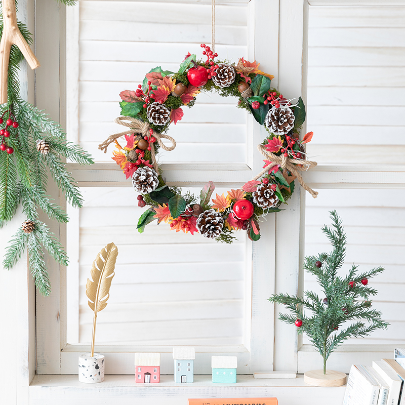 阿楹 复古圣诞主题氛围装饰门挂件松果花环餐桌店铺橱窗场景布置