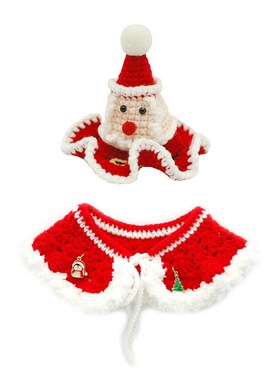 宠物狗狗圣诞老人帽子手工节日红色保暖围脖斗篷套装柯基拍照饰品