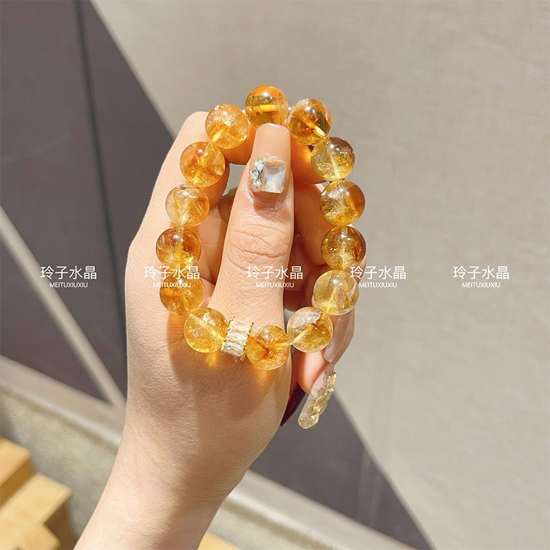 天然黄水晶黄阿塞斯特莱闪冰片无忧化橘子黄手串手链闺蜜生日礼物