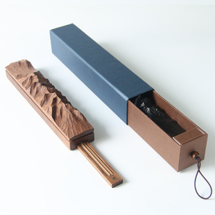 雨木山形香炉线香茶室香座实木创意香插托禅意摆件手工雕刻礼品