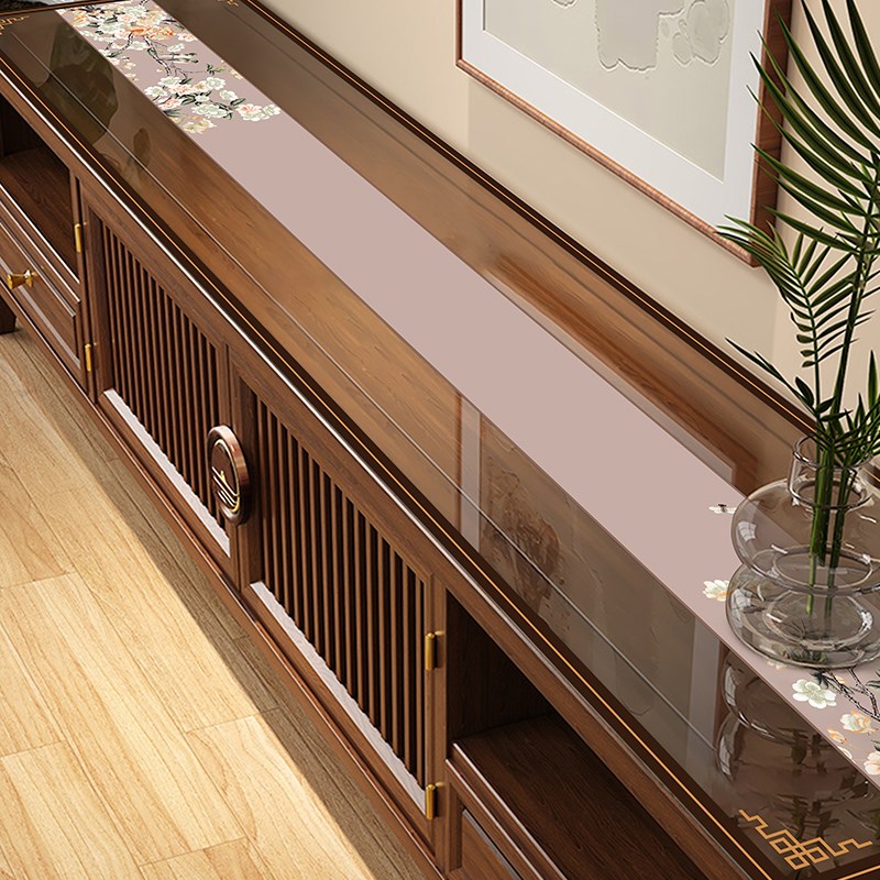 新中式PVC透明软玻璃电视柜桌布轻奢高级感餐边柜垫台面保护垫