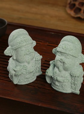 青砂石财神爷茶宠摆件福禄寿茶桌创意微景观鱼缸假山造景招财饰品