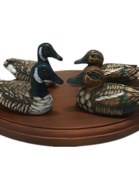 木鸭子玩具创意客厅装饰品木制鸭子摆件一对姻缘卧室手工鸭子摆设