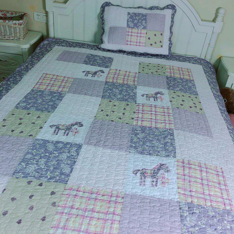 包邮韩式全棉床盖两件套贴布绣绗缝被夹棉床单双面两用衍缝空调被