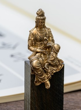 简修行大自在观音菩萨摆件迷你随身佛纯铜小佛像书房茶空间装饰品