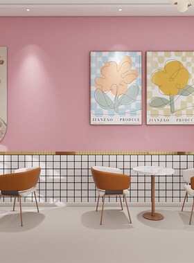 奶茶店装修墙壁装饰墙贴纸墙裙餐饮店橙色墙纸自粘墙群护墙板墙围