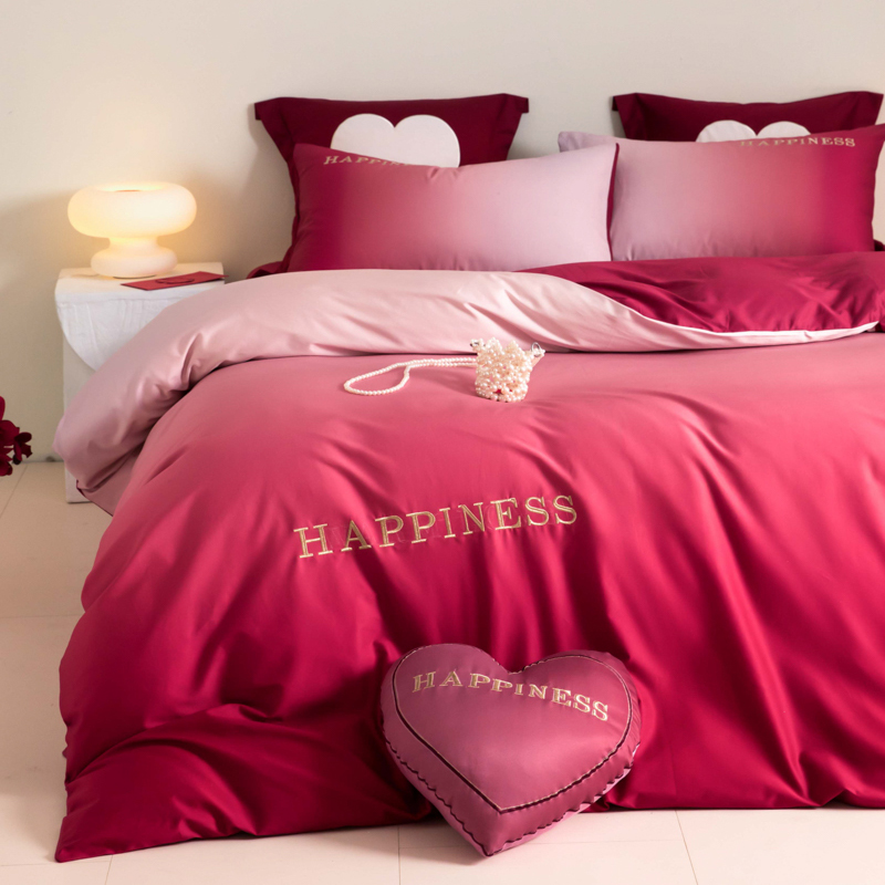 轻奢100支结婚四件套高级感纯棉红色被套床单婚庆床上用品喜被1.8