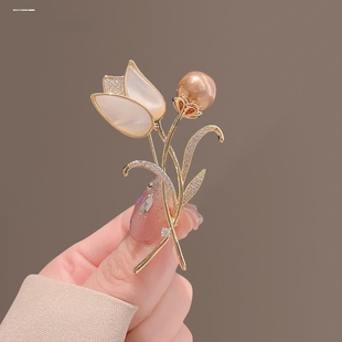猫眼石郁金香胸针高档女奢华气质大衣胸花精致西装 毛衣别针配饰品