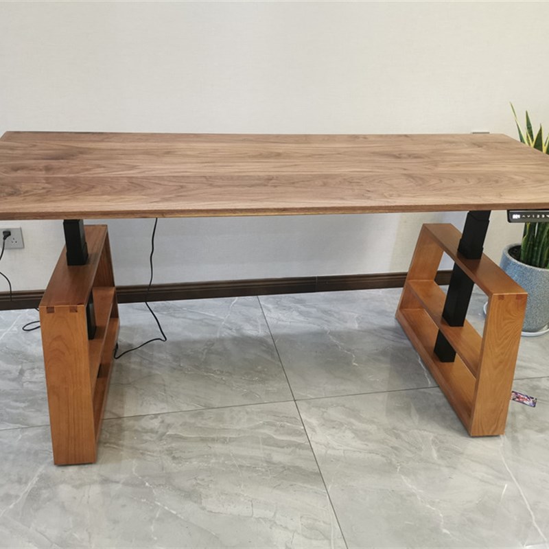 实木黑胡桃桌面智能升降桌办公学习人体电脑桌实木红橡木护腿A388