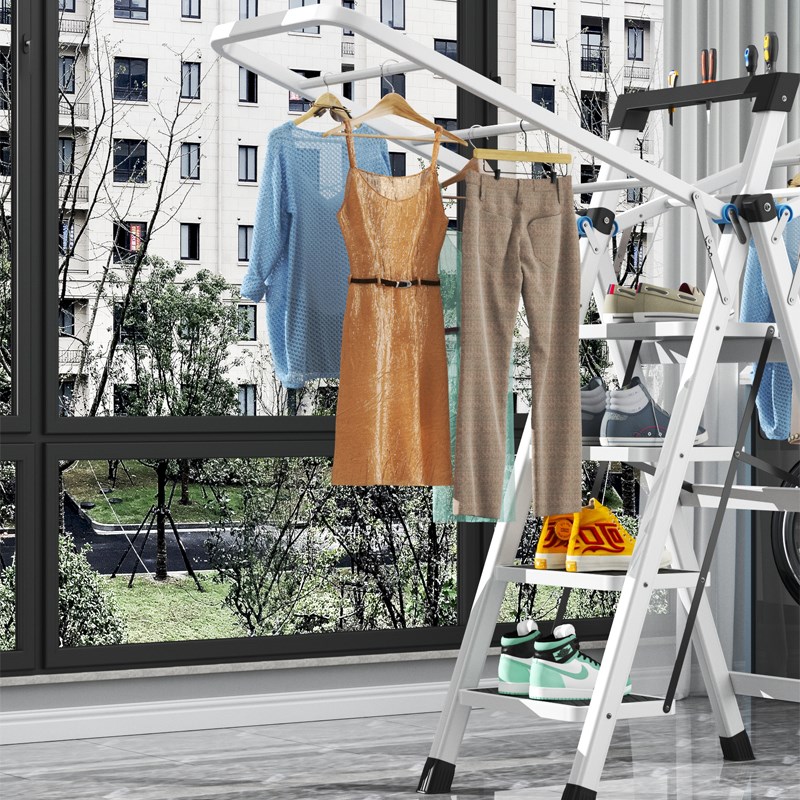 室内外梯子晾衣架两用人字梯加粗厚家用折叠多功能免安装防滑置地