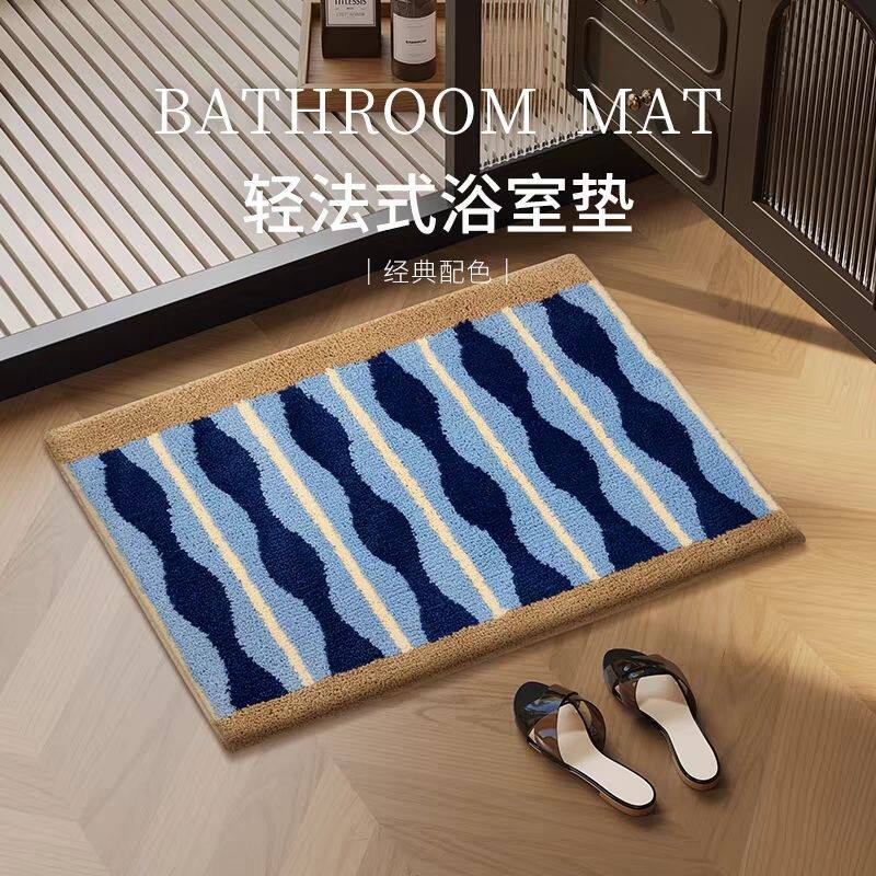 美式线条仿羊绒地垫加厚柔软淋浴间进门垫装饰隔凉踩脚垫浴室地垫