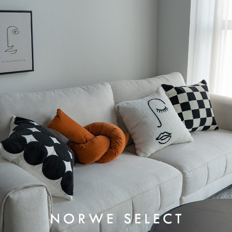 抱枕现代黑白棋盘格毛巾绣几何枕客厅沙发靠垫酒店民宿装饰