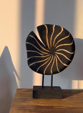 侘寂风实木摆件客厅电视柜新中式禅意民宿玄关软装工艺品装饰摆设