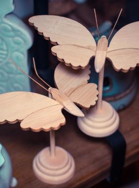 覆古怀旧竹木产品平衡蝴蝶饰品家居装饰桌面客厅饰品工艺品礼品