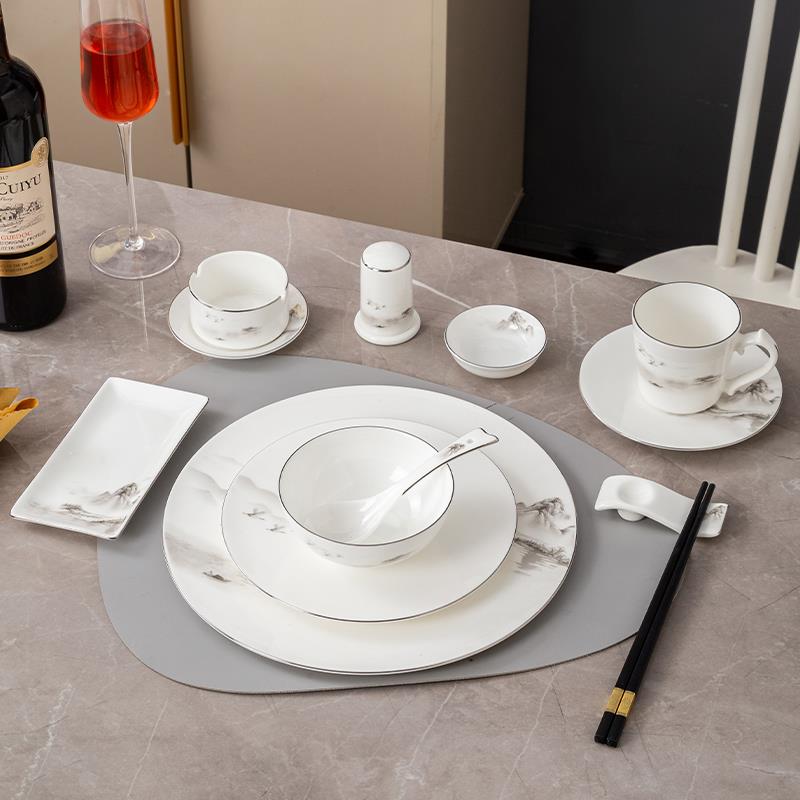 新中式酒店陶瓷高档骨瓷餐具摆台套装会所包厢中式山水画 画四件