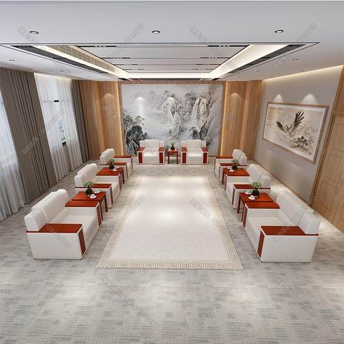 现代简约办公室会议会客厅贵宾接待室单人沙发茶几酒店商务洽谈区