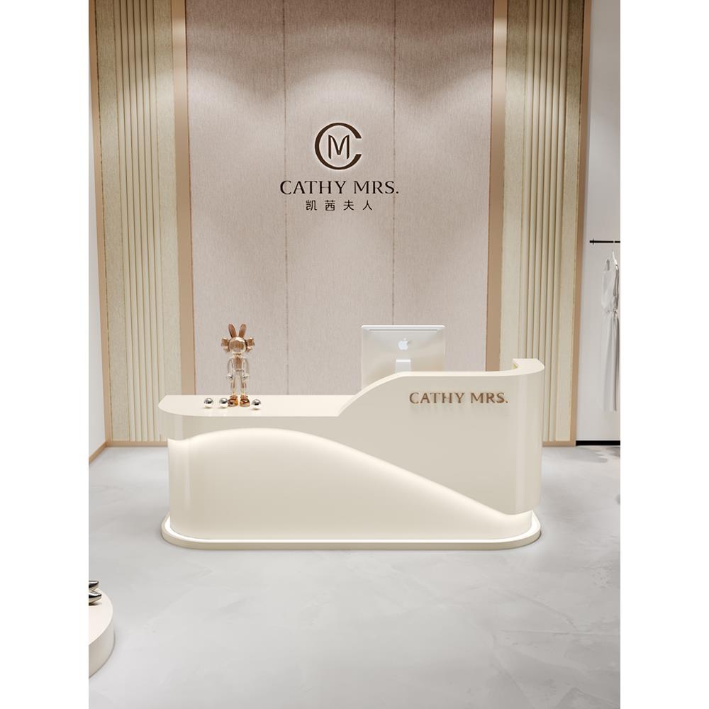 美容院前台接待桌服装店收银台简约现代美发店L转角弧形定制吧台