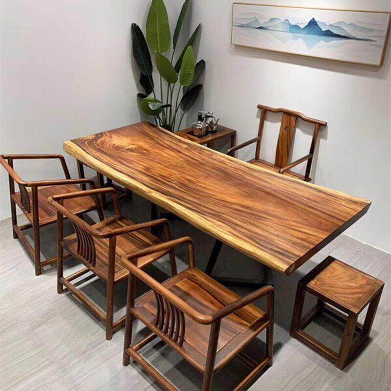 自然边实木大板办公桌胡桃木老板桌茶台画 画案餐桌茶桌原木书桌