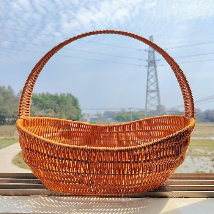 彷藤铁架提篮塑料藤编花篮购物篮买 菜篮婚礼礼品篮户外饭厅收纳