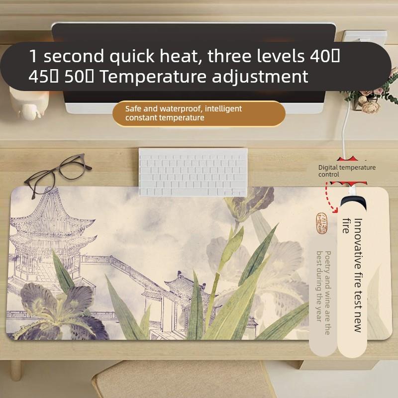 古风文字加热鼠标垫超大号覆古印花办公冬季暖桌垫学生书桌写字垫