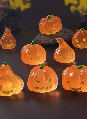 新品万圣节夜光南瓜灯微景观园艺造景小配件 创意汽车夜光小摆件