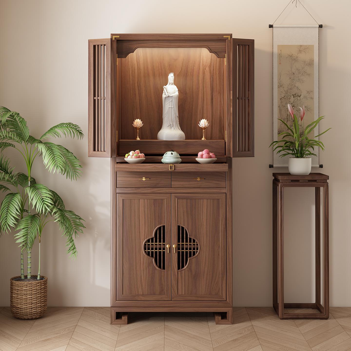 黑胡桃木佛龛新中式现代立柜实木佛柜神龛神台柜菩萨观音家用供桌