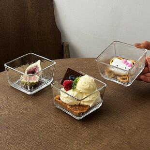 简约方形玻璃碗家用四方冰激凌碗水果甜品布丁酸奶早餐碗小沙拉碗