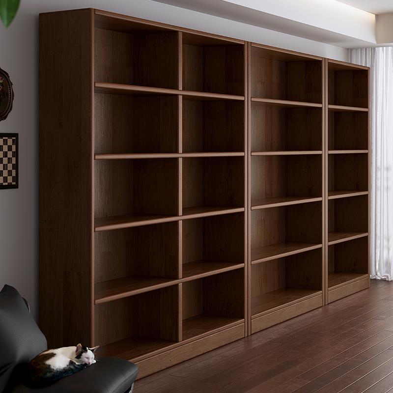全实木一面墙书柜去客厅化满墙书架一体靠墙家用胡桃木色储物柜子