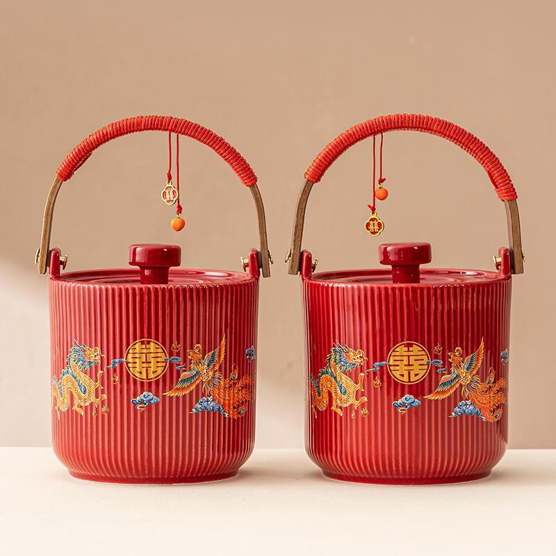 结婚庆用品子孙喜桶陶瓷子孙宝桶出嫁喜事女方新娘陪嫁妆婚房摆件