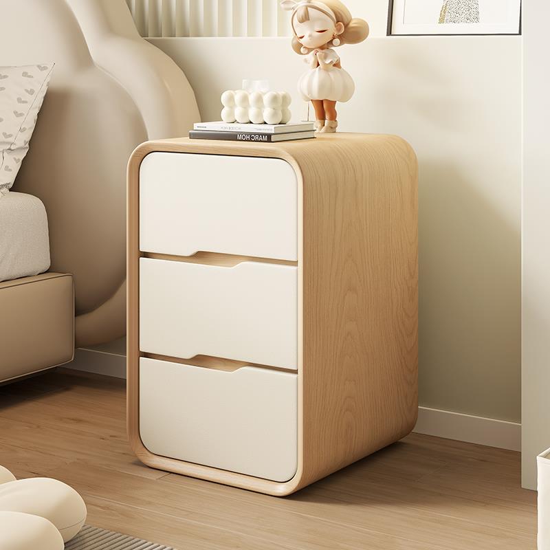 高级感窄款实木奶油风床头柜床边夹缝柜三层简约现代小型卧室超窄