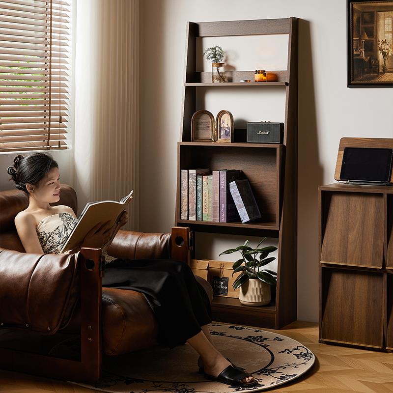 实木角柜客厅沙发边柜中古胡桃木角落置物架卧室床头柜展示柜