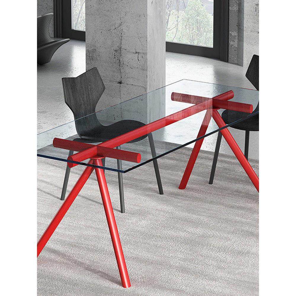 现代简约创意钢化玻璃餐桌轻型豪华小公寓长方形金属工作台洽谈会