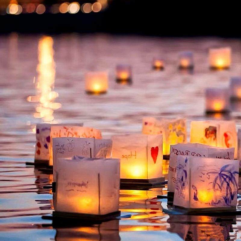 LED方形河灯中秋节祈福许愿灯DIY材料包发光花灯景区民宿装饰灯