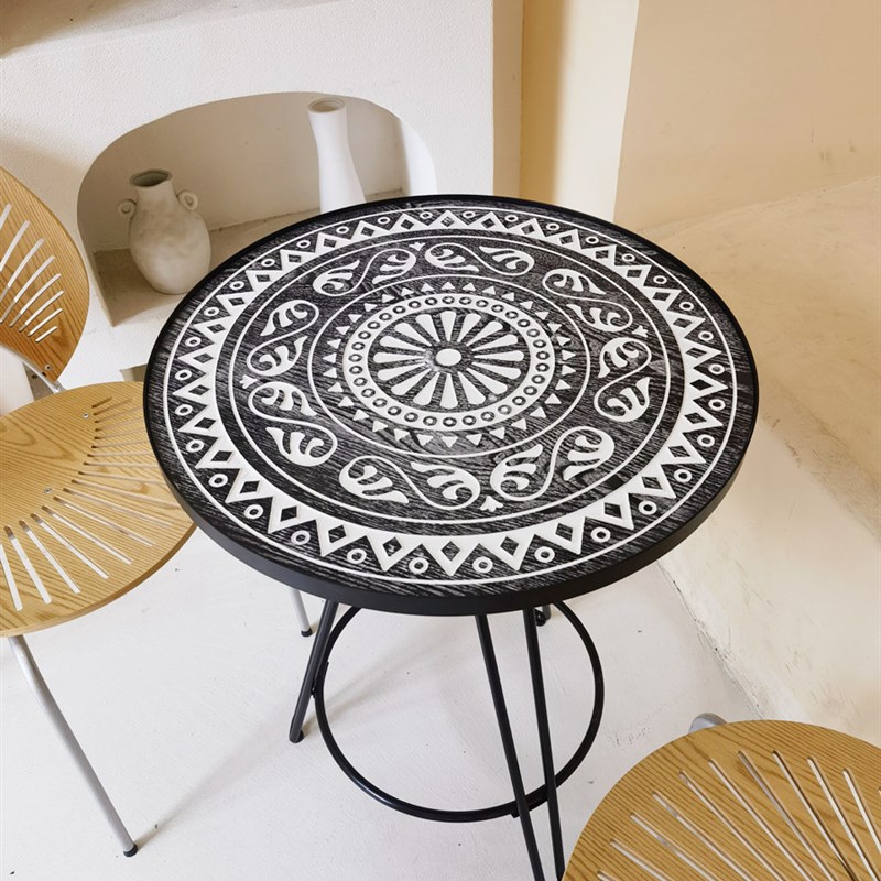 升降式工业风咖啡桌实木铁艺茶几边几小圆桌民宿小圆桌藤编阳台桌