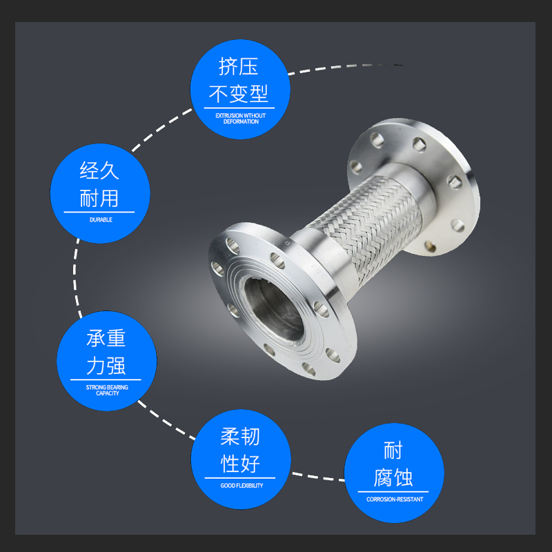 碳钢法兰式不锈钢金属波纹软管耐高温高压编织蒸汽软连接DN15-
