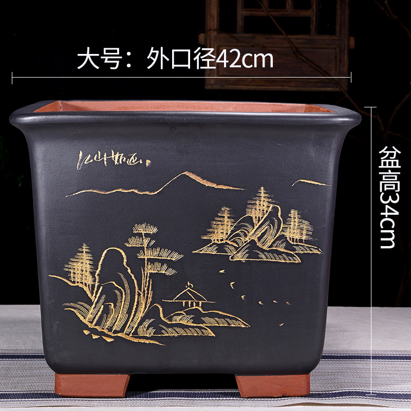 宜兴紫砂花盆特大四方盆景盆树桩盆栽陶瓷花盆正方形盆景植物花盆