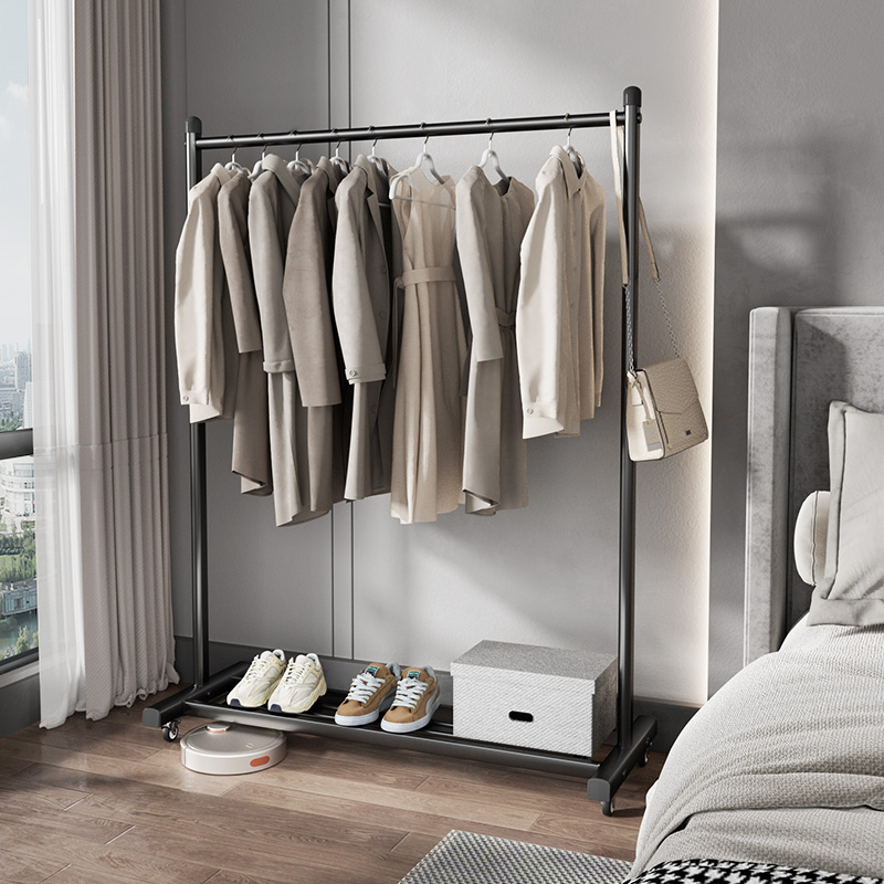 卧室落地单杆晾衣架阳台凉衣杆加粗加厚挂衣架室内衣帽架