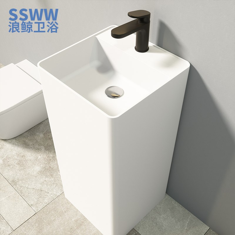 浪鲸PMM人造石方形柱盆人造石落地一体式洗脸盆酒店定制柱盆