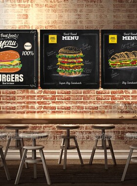 汉堡装饰画个性创意餐馆挂画怀旧复古IZZ黑板墙画快壁画