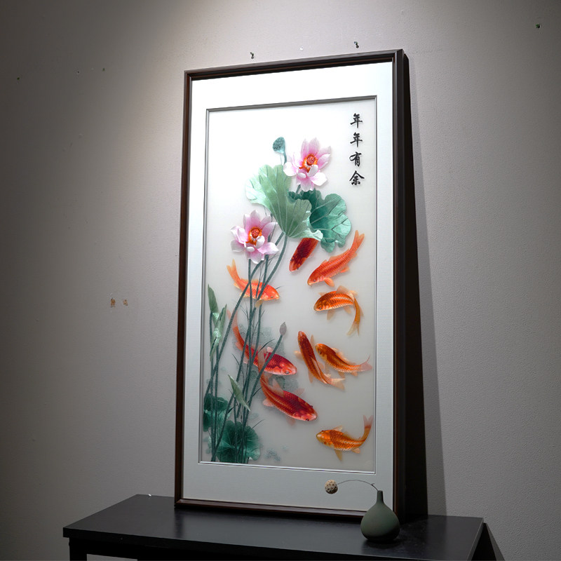 新风格年年有余装饰画纯手工苏绣刺绣画玄关过道走廊成品挂画,居家布艺,苏绣,淘宝优惠券,粉丝福利购,淘宝优惠卷