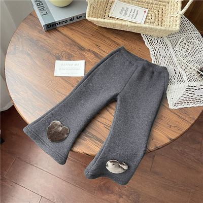 女童春秋款爱心丝绒喇叭裤