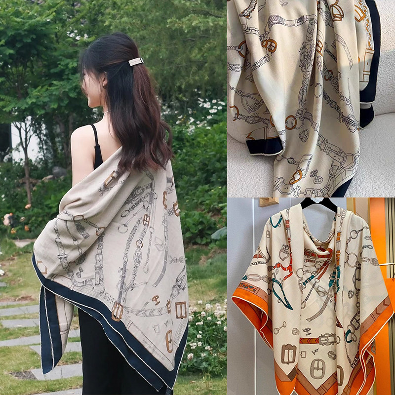 跃动的马儿140大方巾25新款爱马女仕H家围巾真丝山羊绒混纺礼盒装